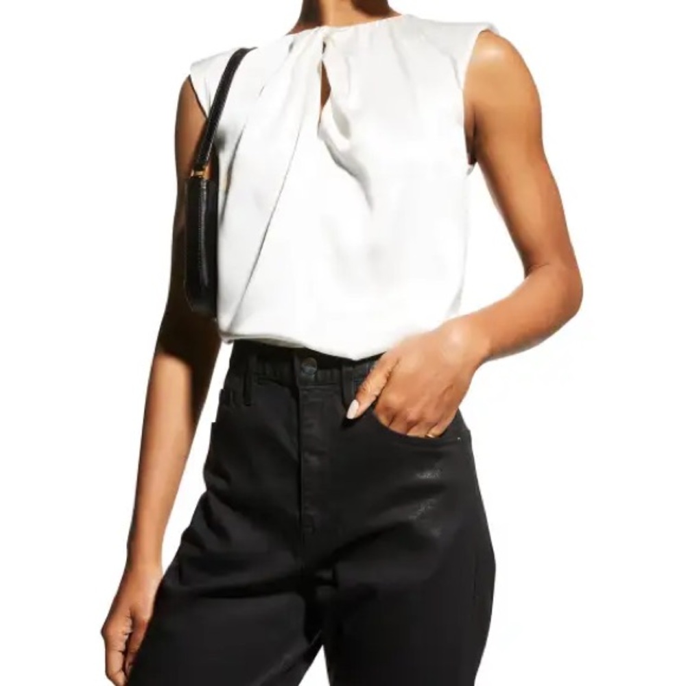 Frame Denim twist front top in off white 100% silk